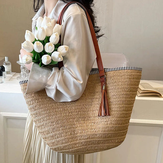 Weave Tote Bag Summer Beach Straw Handbags and Purses Female Bohemian Shoulder Bags for Women 2023 Lady Travel Shopping Bags
