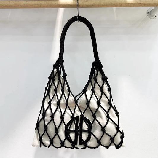 Beach Bags For Women Luxury Designer Handbags Purses 2024 New In Nylon Rope Braided Canvas Inner Pocket Underarm Cloth Shoulder
