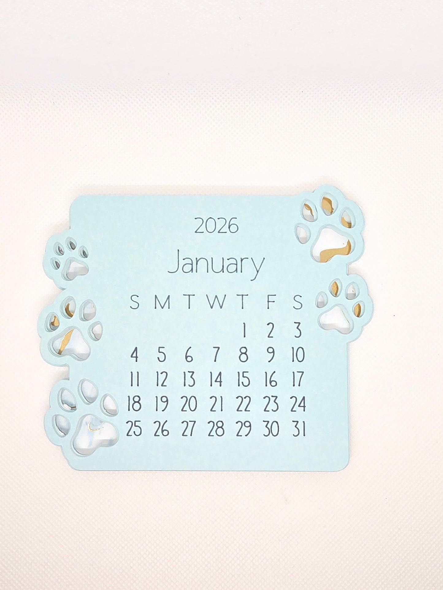 2026 Mini Desk Calendar β Cute Layered Paper Design (Paw Print)