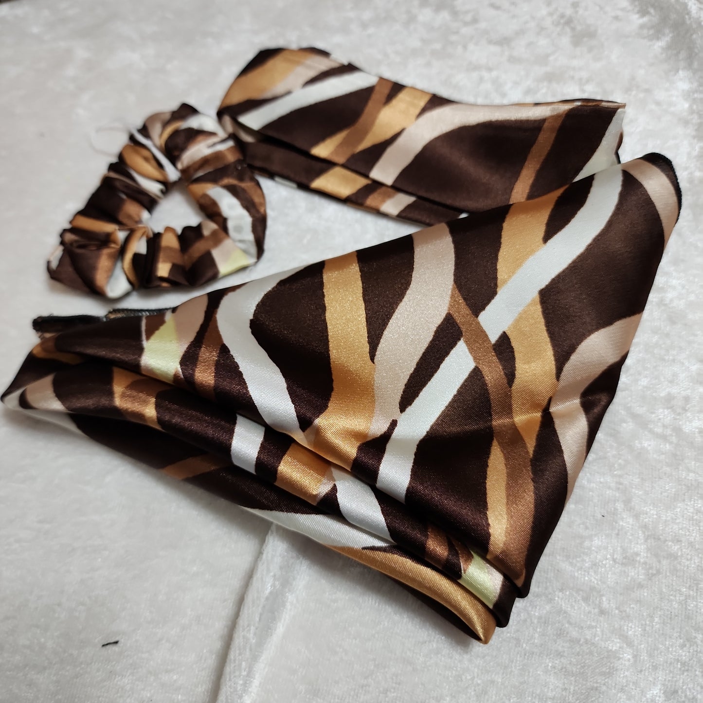 Gold & Brown Banadana, scarf & scrunchie set.