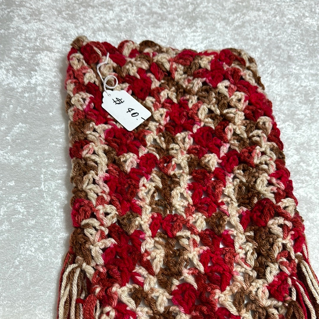 Handmade crocheted Multi colors (Red, cream and brown)