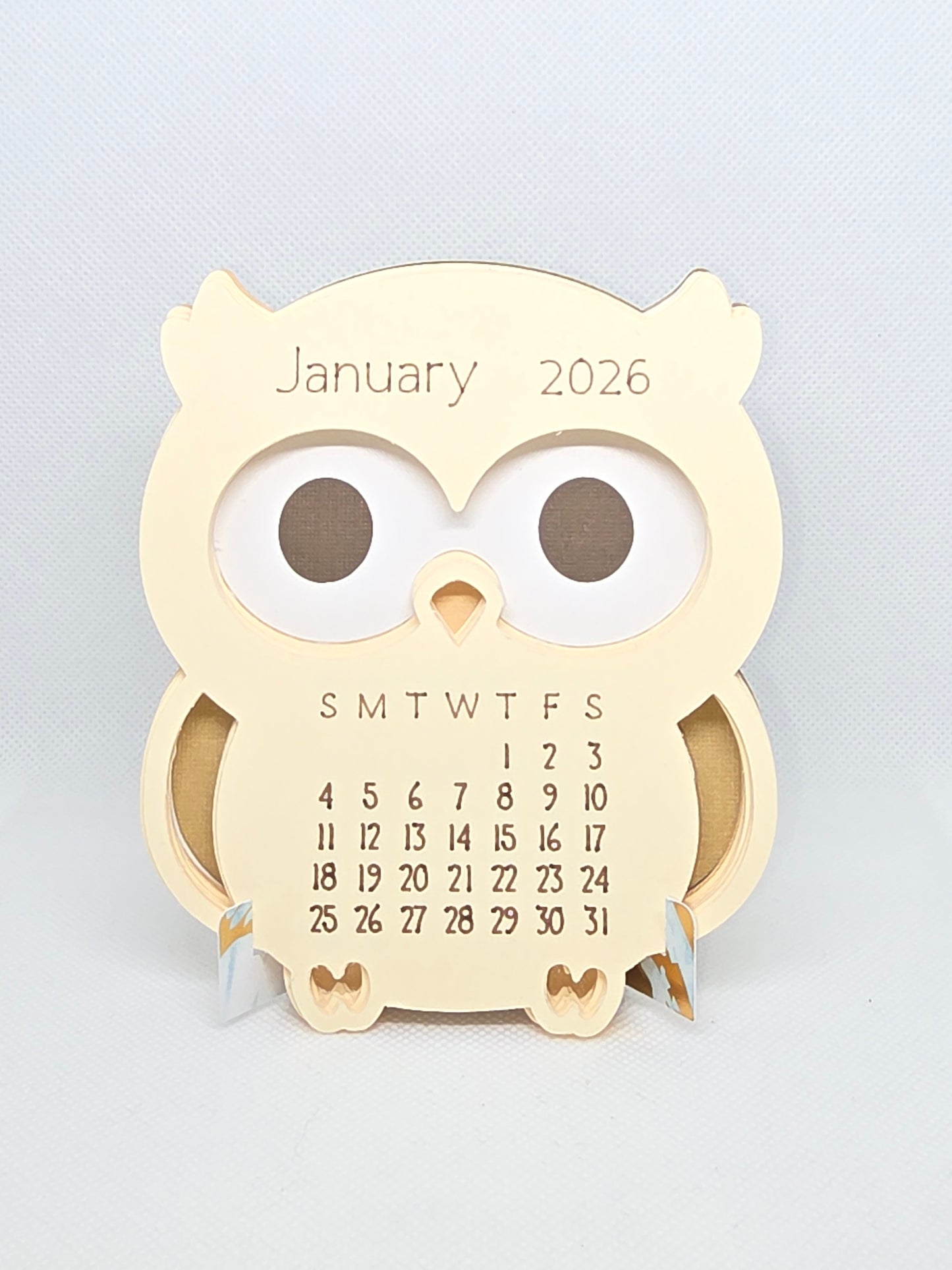 2026 Mini Desk Calendar – Cute Layered Paper Design (Owl)