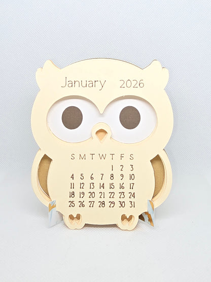 2026 Mini Desk Calendar – Cute Layered Paper Design (Owl)