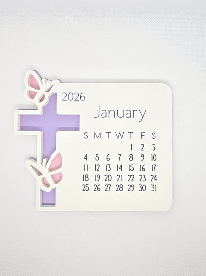 2026 Mini Desk Calendar – Cute Layered Paper Design (Cross)