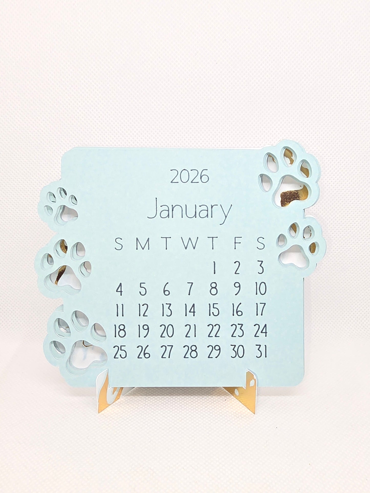 2026 Mini Desk Calendar – Cute Layered Paper Design (Paw Print)