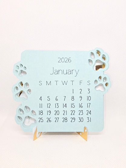2026 Mini Desk Calendar – Cute Layered Paper Design (Paw Print)