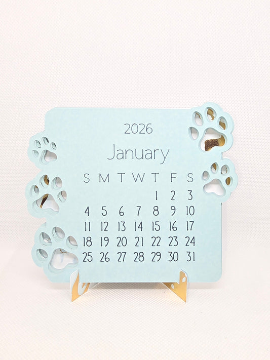 2026 Mini Desk Calendar – Cute Layered Paper Design (Paw Print)
