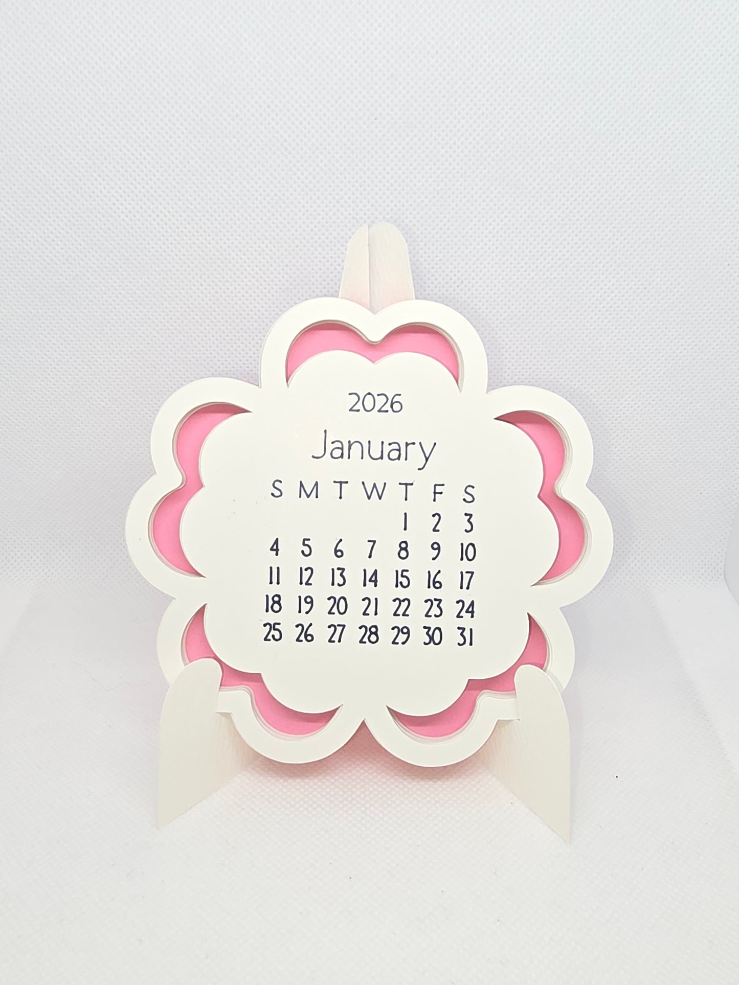 2026 Mini Desk Calendar – Cute Layered Paper Design (Flower)