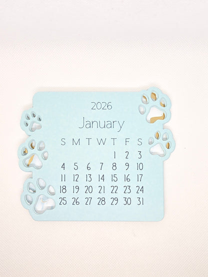 2026 Mini Desk Calendar – Cute Layered Paper Design (Paw Print)