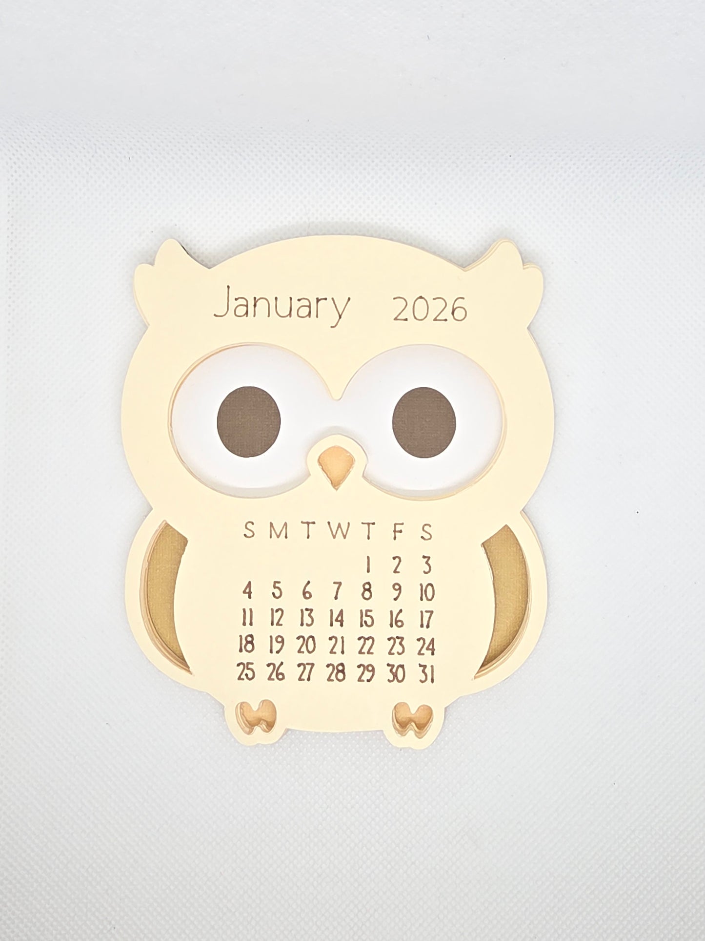 2026 Mini Desk Calendar – Cute Layered Paper Design (Owl)