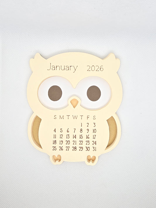 2026 Mini Desk Calendar – Cute Layered Paper Design (Owl)