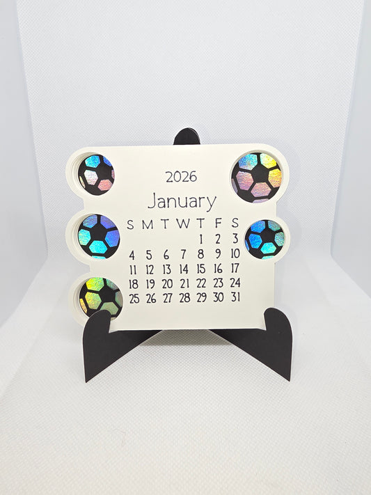(Copy) 2026 Mini Desk Calendar – Cute Layered Paper Design (Soccer)